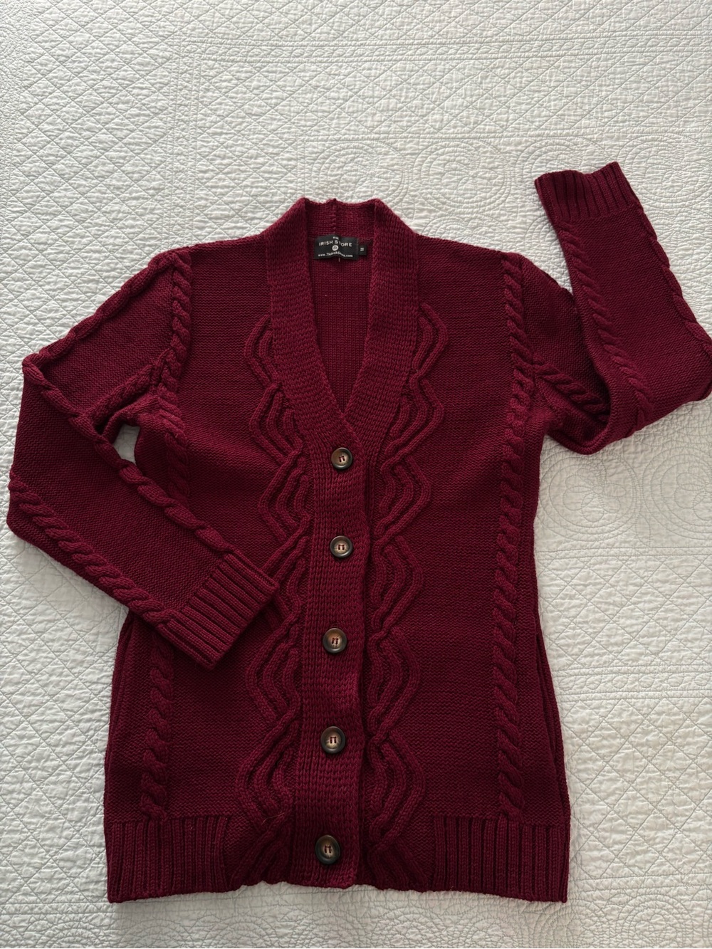 The Irish Store Aran cardigan. Size medium.